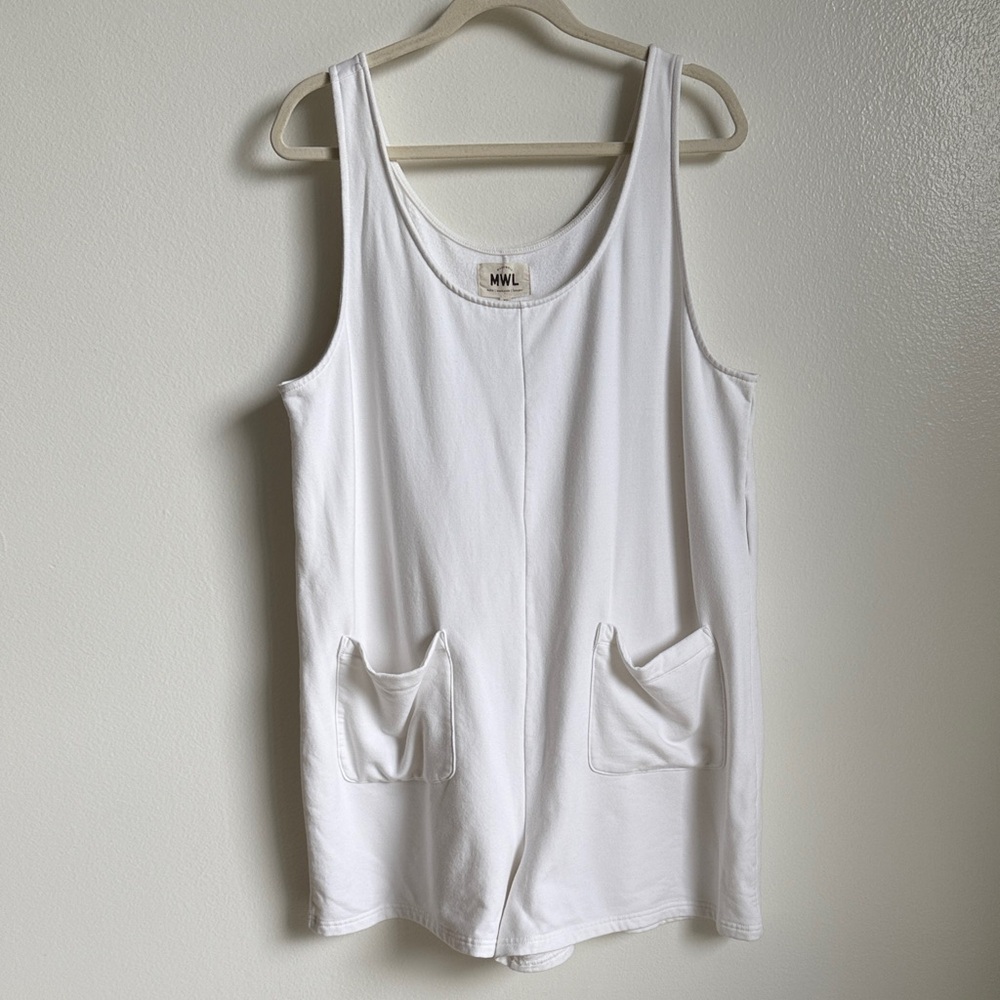 Madewell MWL Superbrushed Pull-On Romper, White, Sleeveless, Shorts, Size XL